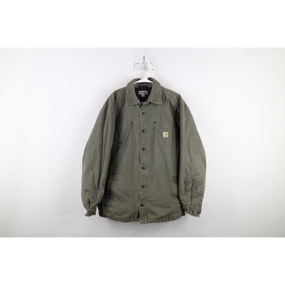 Vintage Carhartt Mens Large Faded Ripstop Quilted Button Shirt Jacket Jac Shirt